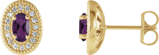 14K Gold Natural Amethyst & Natural Diamond Oval 4-Prong Halo-Style Earrings - Yellow Gold
