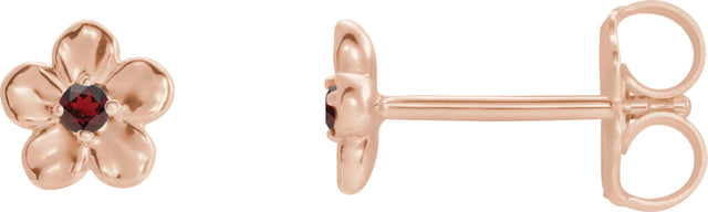 14K Gold Round Mozambique Garnet Youth Flower Earrings - Rose Gold