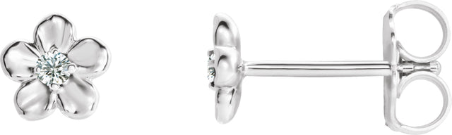 Platinum Round Diamond Youth Flower Earrings