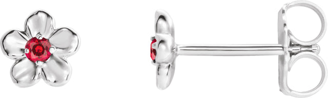 Platinum Round Ruby Youth Flower Earrings