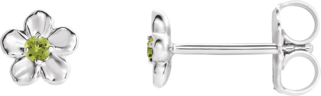 Platinum Round Peridot Youth Flower Earrings
