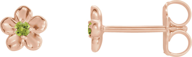 14K Gold Round Peridot Youth Flower Earrings - Rose Gold