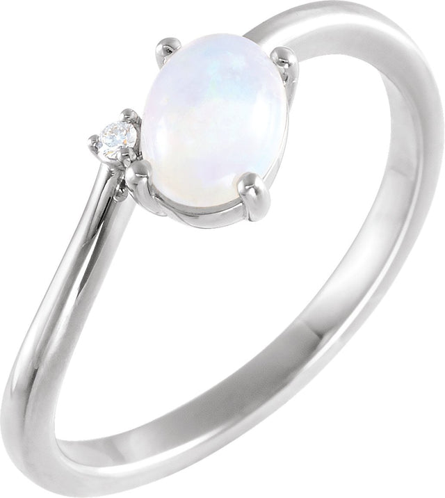 14K Gold Oval Natural Ethiopian Opal & Natural Diamond Accented Bypass Ring - White Gold