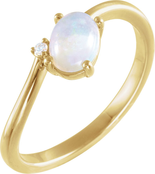 14K Gold Oval Natural Ethiopian Opal & Natural Diamond Accented Bypass Ring - Yellow Gold