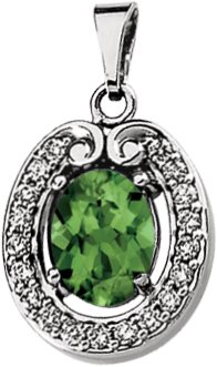 14K Gold Oval Natural Green Tourmaline & Natural Diamond Halo-Style Pendant