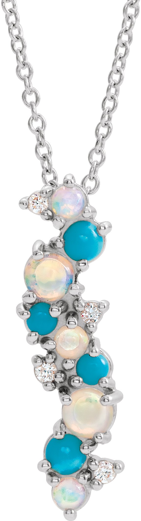 14K Gold Natural Ethiopian Opal & Natural Diamond Scattered Necklace or Pendant - White Gold