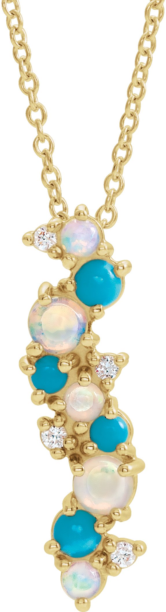 14K Gold Natural Ethiopian Opal & Natural Diamond Scattered Necklace or Pendant - Yellow Gold