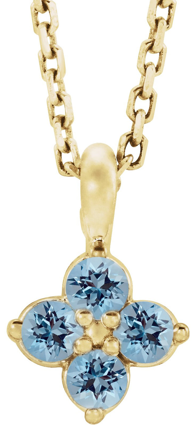 14K Gold Round Natural Aquamarine Youth Birthstone Necklace or Pendant II - Yellow Gold