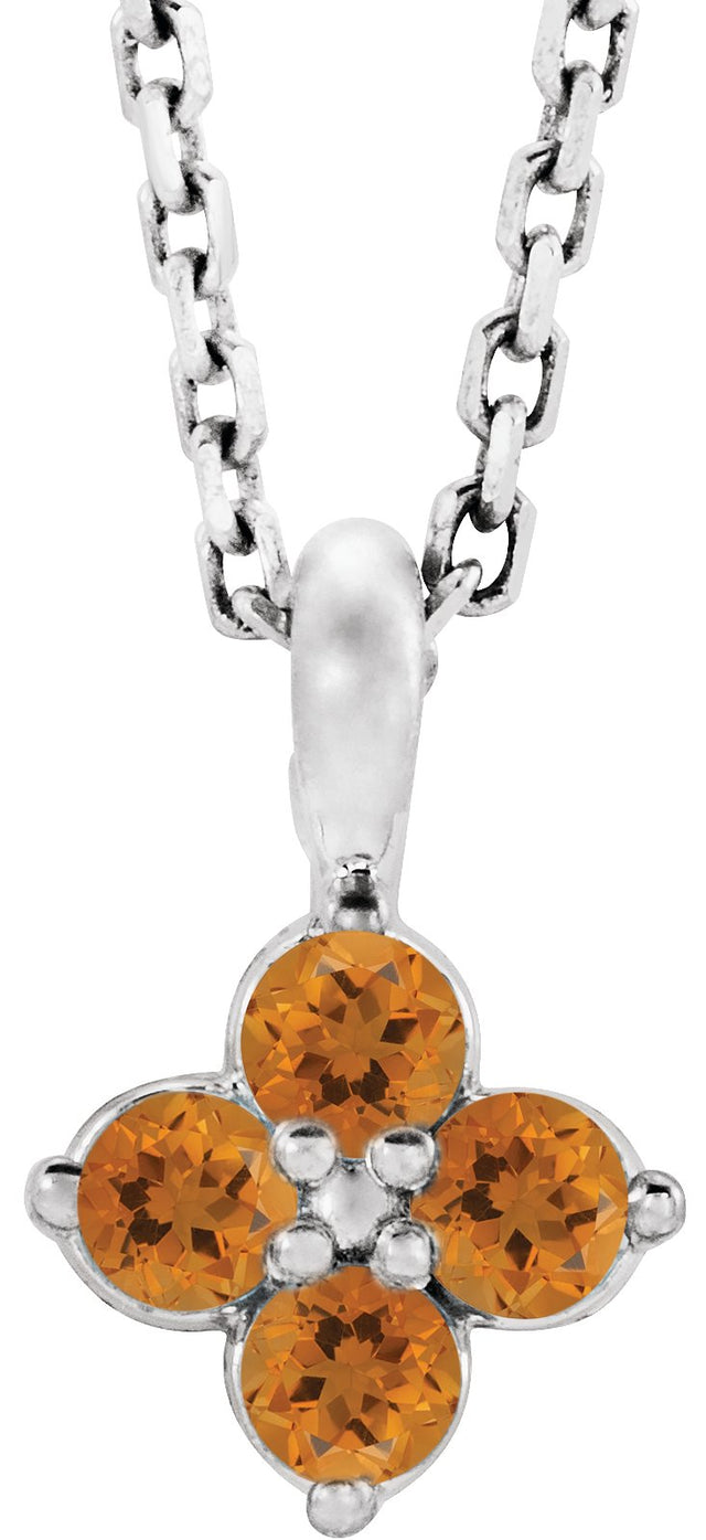 Platinum Round Natural Citrine Youth Birthstone Necklace or Pendant