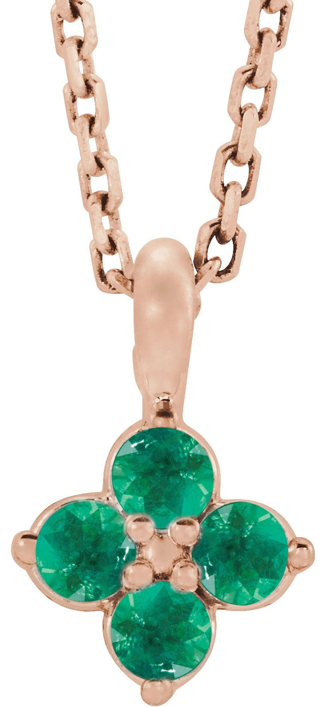14K Gold Round Natural Emerald Youth Birthstone Necklace or Pendant II - Rose Gold