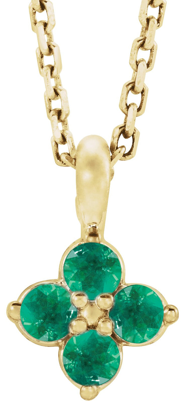 14K Gold Round Natural Emerald Youth Birthstone Necklace or Pendant II - Yellow Gold