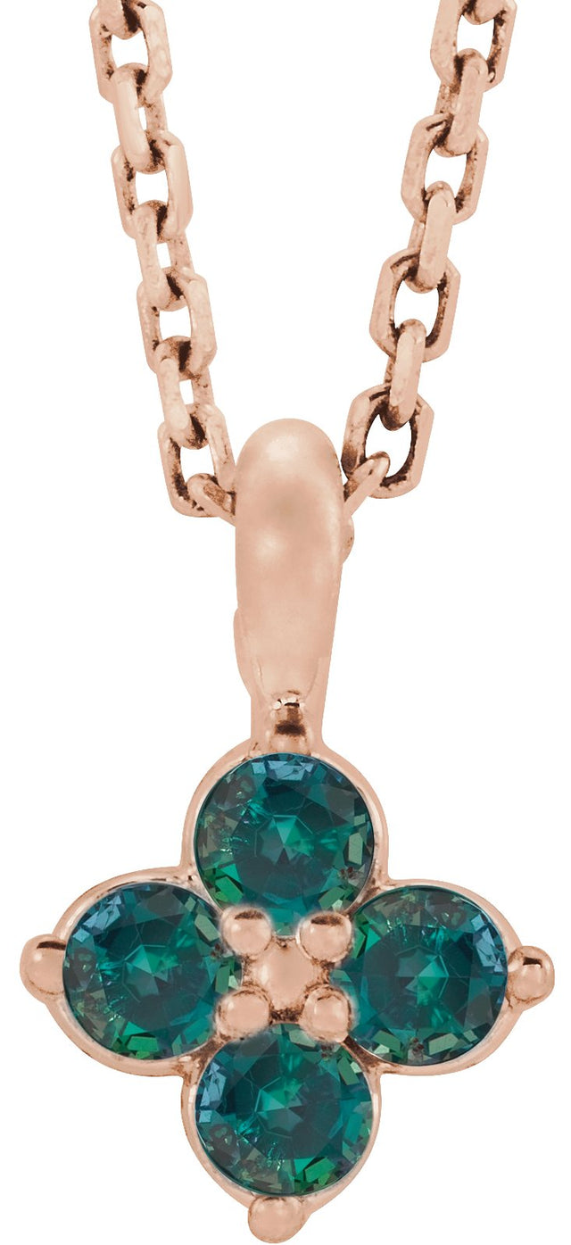 14K Gold Round Natural Alexandrite Youth Birthstone Necklace or Pendant - Rose Gold