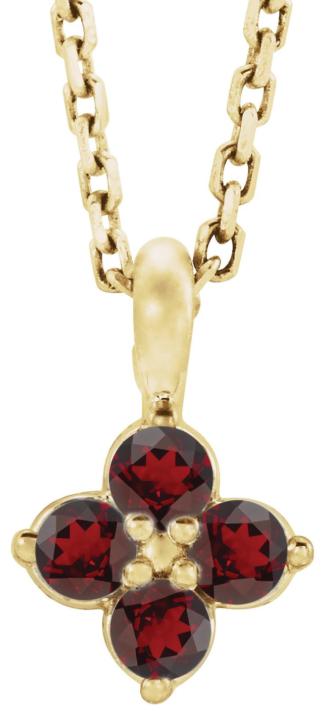 14K Gold Round Natural Mozambique Garnet Youth Birthstone Necklace or Pendant II - Yellow Gold