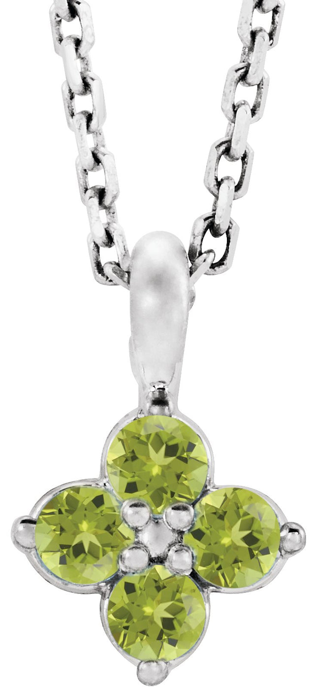 Platinum Round Natural Peridot Youth Birthstone Necklace or Pendant