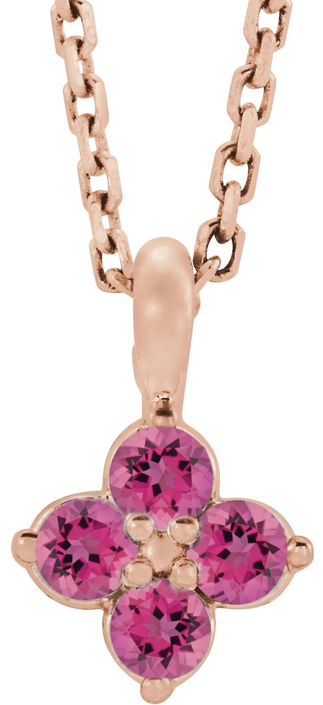 14K Gold Round Natural Pink Tourmaline Youth Birthstone Necklace or Pendant II - Rose Gold