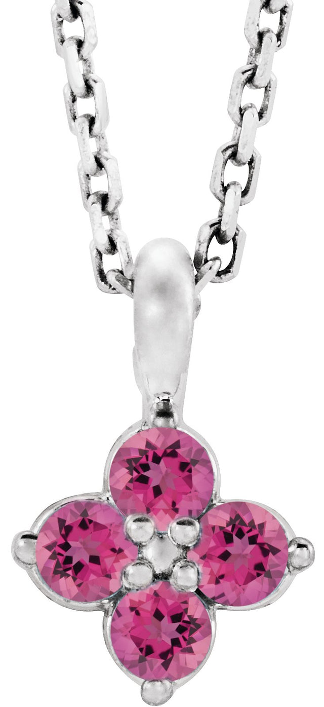 Platinum Round Natural Pink Tourmaline Youth Birthstone Necklace or Pendant