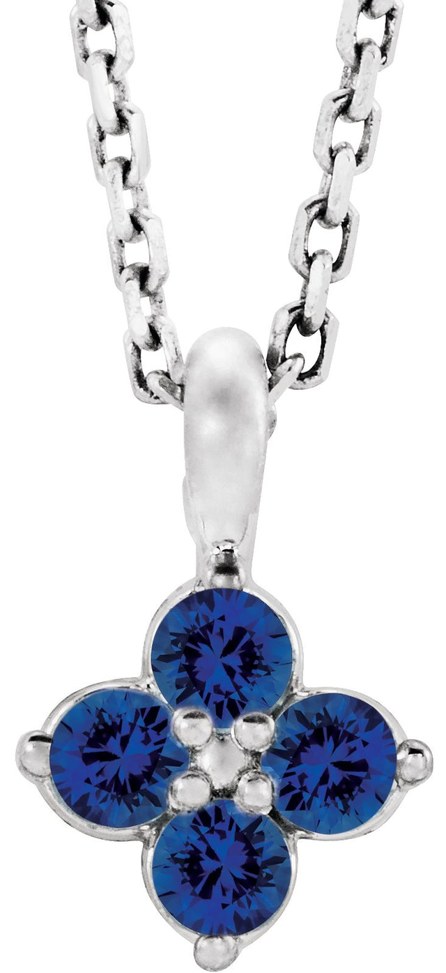 Platinum Round Natural Blue Sapphire Youth Birthstone Necklace or Pendant