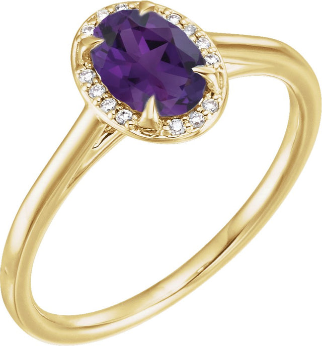 14K Gold Oval Natural Amethyst & Natural Diamond Halo-Style Ring – 10x8mm - Yellow Gold