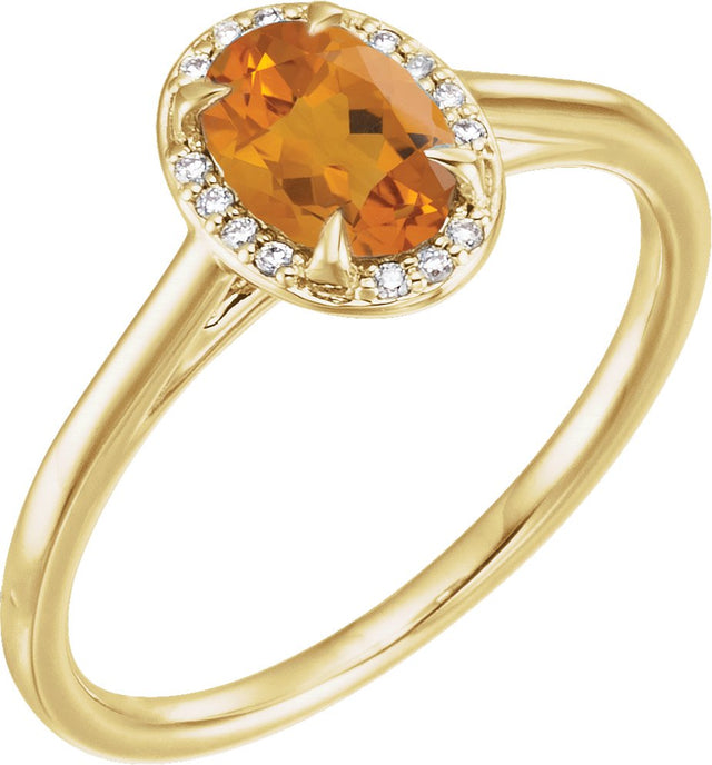 14K Gold Oval Natural Citrine & Natural Diamond Halo-Style Ring – 10x8mm - Yellow Gold