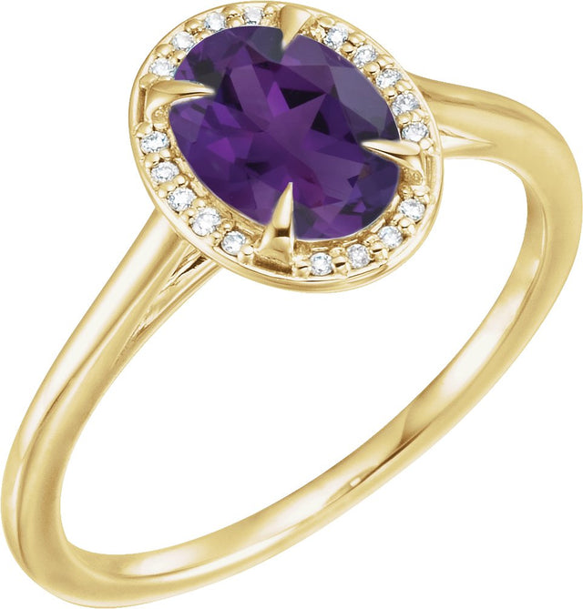 14K Gold Oval Natural Amethyst & Natural Diamond Halo-Style Ring – 10x8mm - Yellow Gold