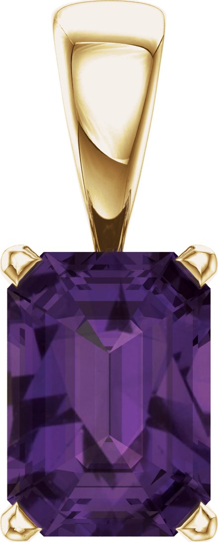 14K Gold Natural Amethyst Emerald Scroll Setting Pendant - Yellow Gold