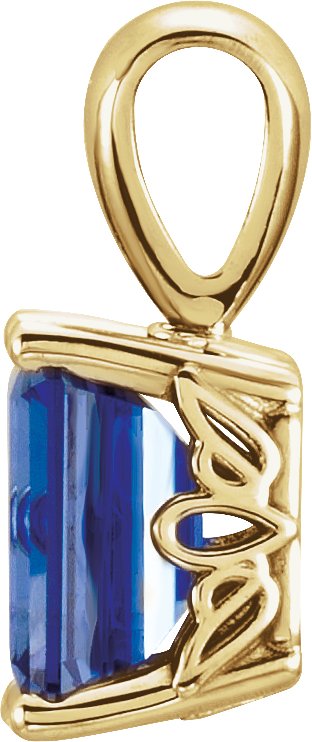 14K Gold Lab-Grown Blue Sapphire Emerald Scroll Setting Pendant - Yellow Gold - view 2