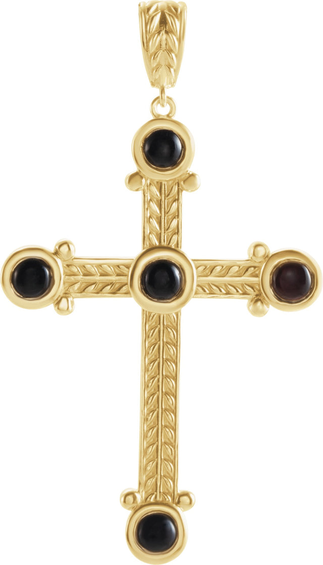 14K Gold Round Natural Black Onyx Cross Necklace or Pendant - Yellow Gold