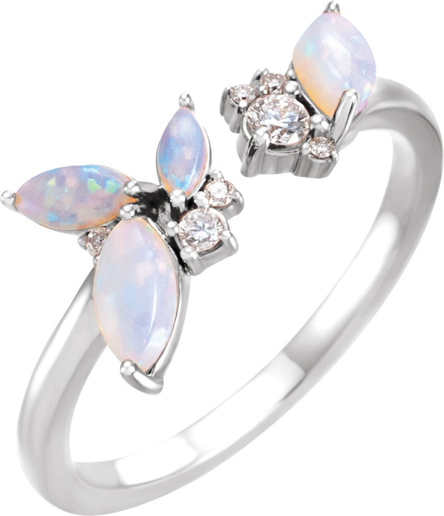 Platinum Natural White Opal & Natural Diamond Negative Space Ring