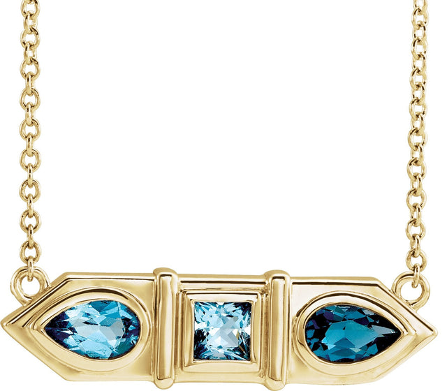 14K Gold Natural Blue Multi-Gemstone Geometric Bar Necklace - Yellow Gold