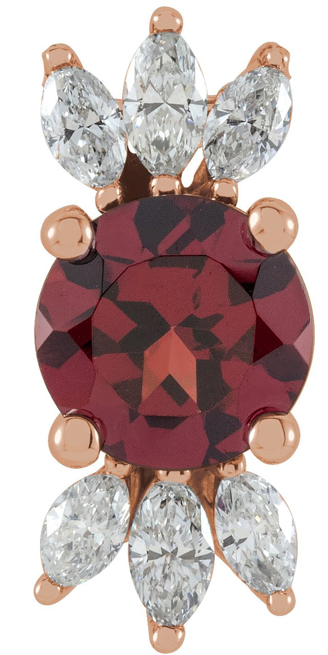 14K Gold Round Natural Mozambique Garnet & Natural Diamond Accented Necklace or Pendant – 1/5 CTW - Rose Gold