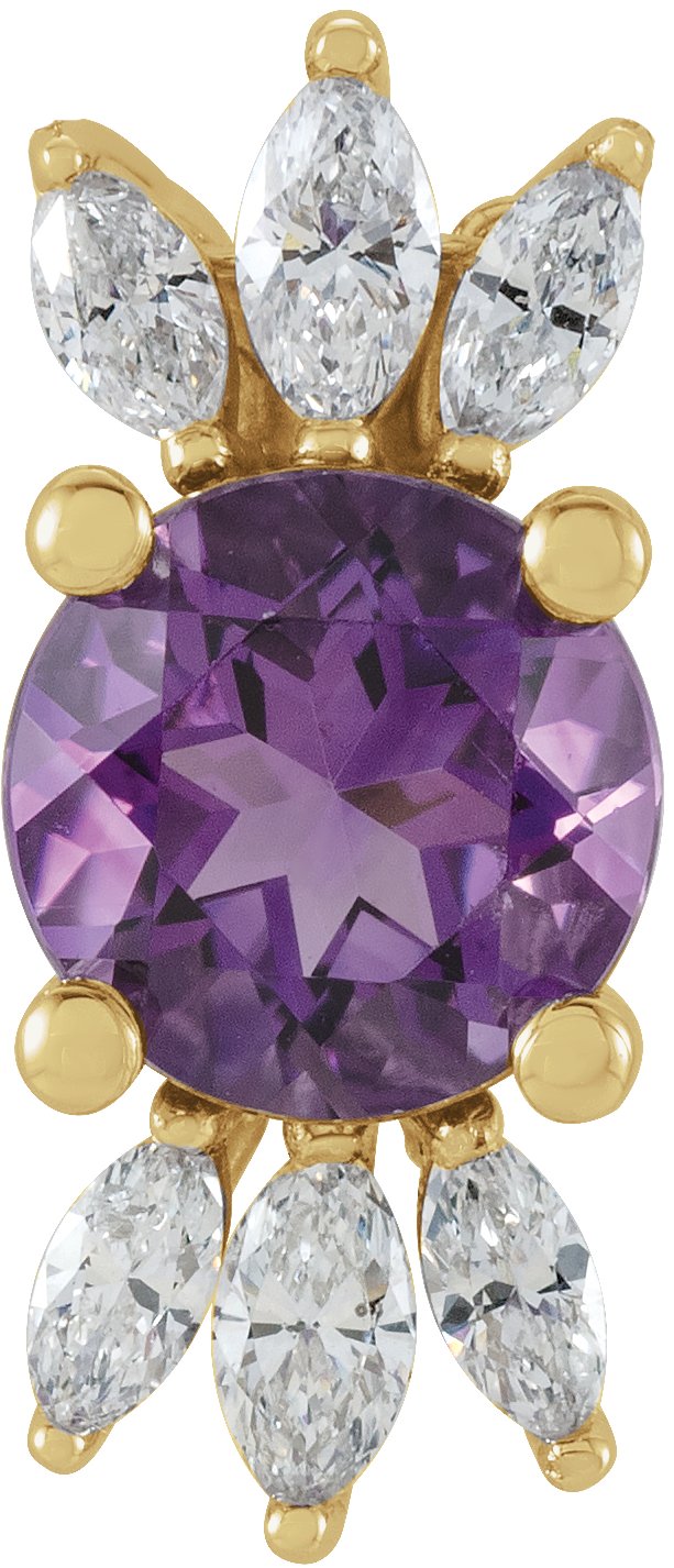 14K Gold Round Natural Amethyst & Natural Diamond Accented Necklace or Pendant - Yellow Gold