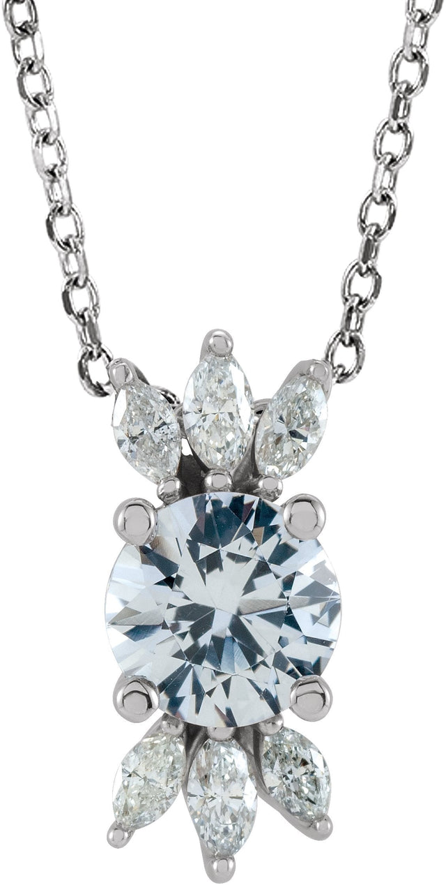 Platinum Round Natural White Sapphire & Natural Diamond Accented Necklace or Pendant