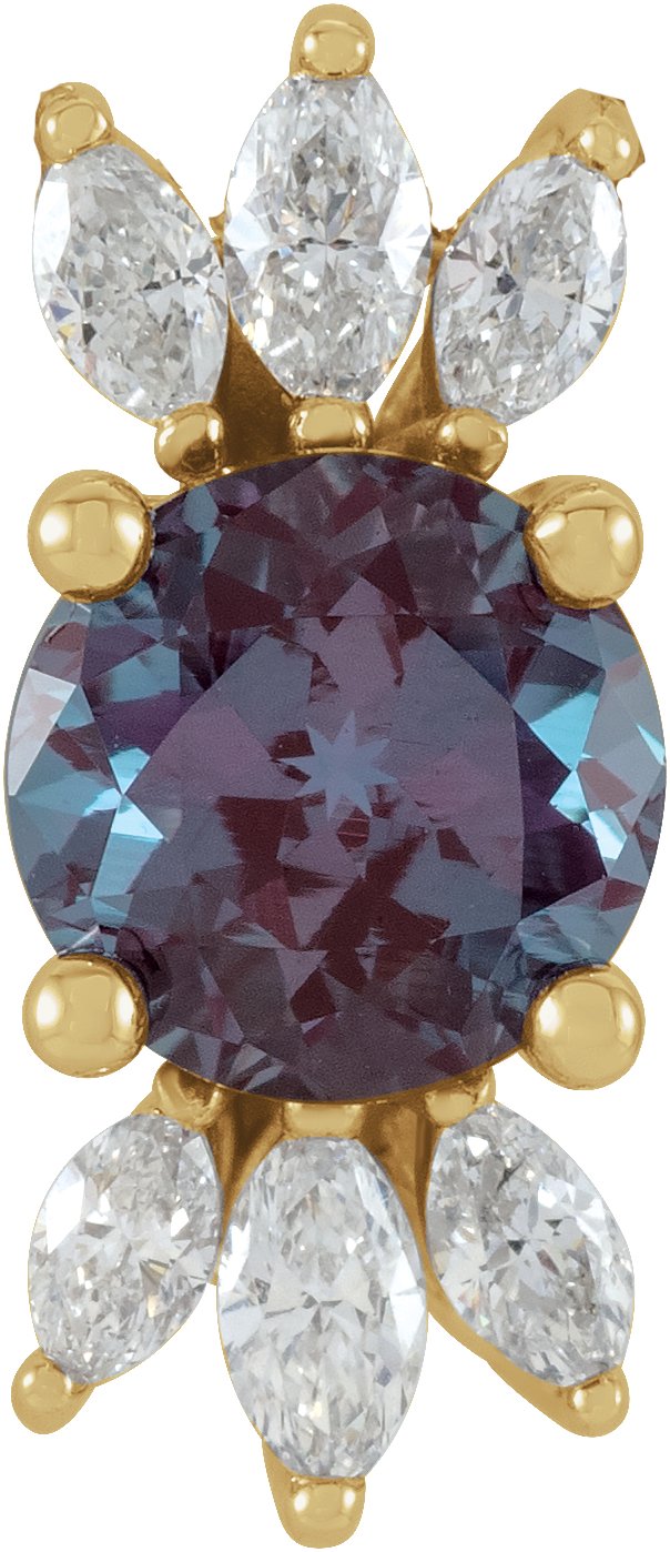 14K Gold Round Lab-Grown Alexandrite & Natural Diamond Accented Necklace or Pendant - Yellow Gold