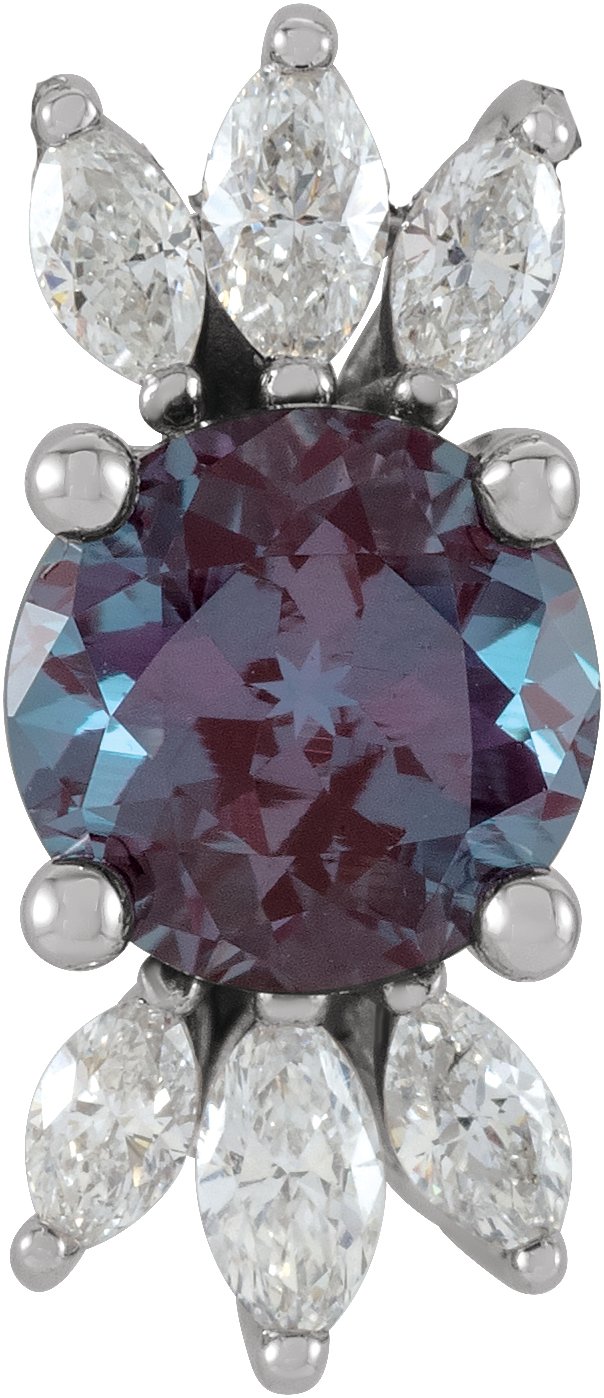 Platinum Round Lab-Grown Alexandrite & Natural Diamond Accented Necklace or Pendant