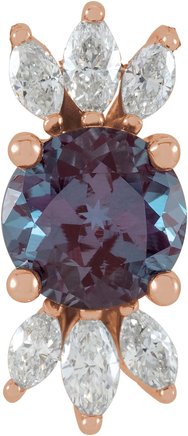 14K Gold Round Lab-Grown Alexandrite & Natural Diamond Accented Necklace or Pendant - Rose Gold