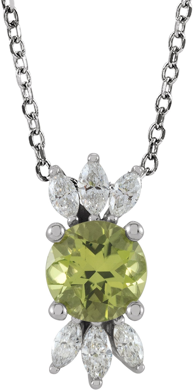 14K Gold Round Natural Peridot & Natural Diamond Accented Necklace or Pendant - White Gold