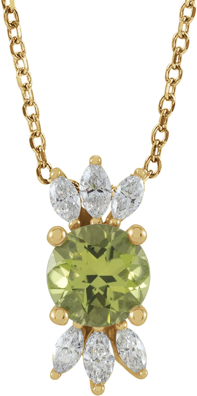 14K Gold Round Natural Peridot & Natural Diamond Accented Necklace or Pendant - Yellow Gold