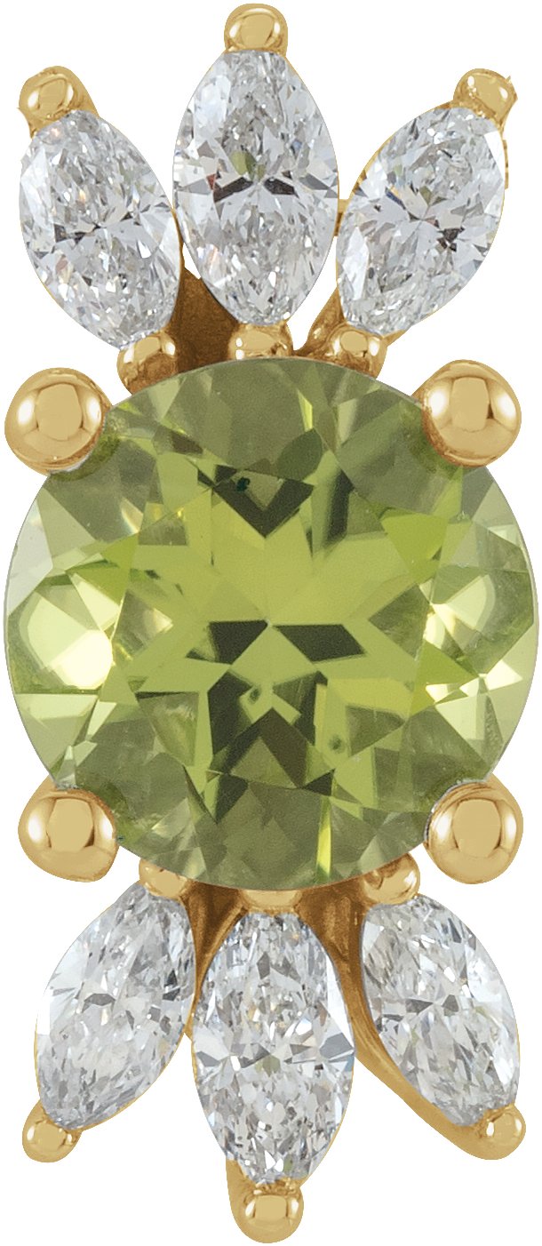 14K Gold Round Natural Peridot & Natural Diamond Accented Necklace or Pendant - Yellow Gold