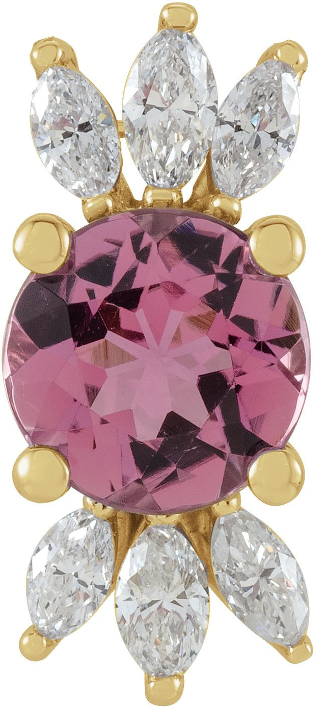 14K Gold Round Natural Pink Tourmaline & Natural Diamond Accented Necklace or Pendant – 1/5 CTW - Yellow Gold