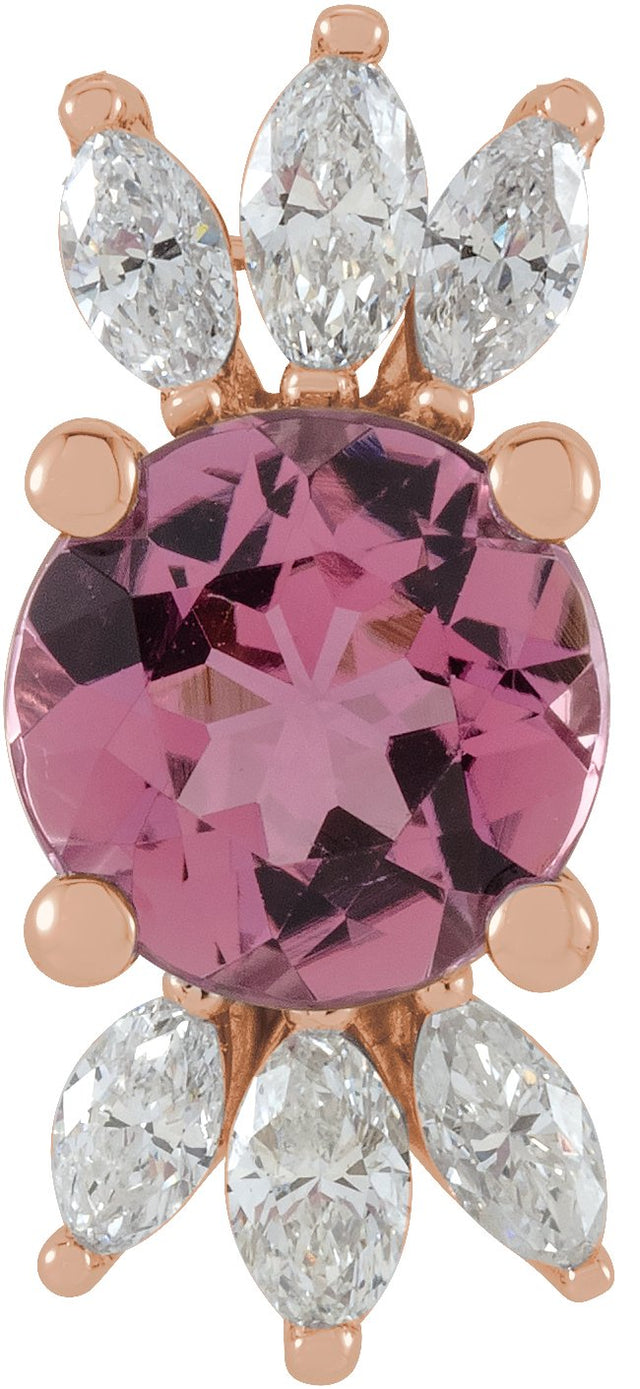 14K Gold Round Natural Pink Tourmaline & Natural Diamond Accented Necklace or Pendant – 1/5 CTW - Rose Gold