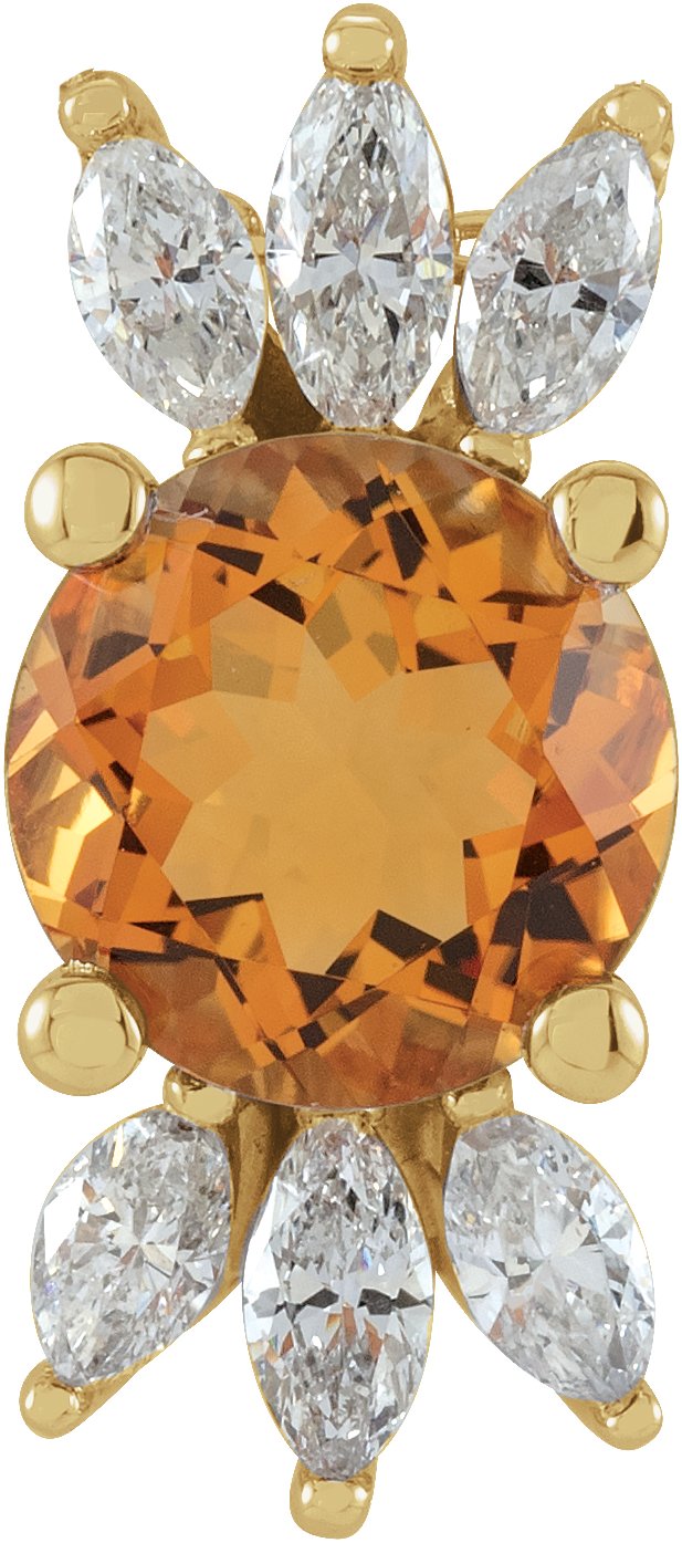 14K Gold Round Natural Citrine & Natural Diamond Accented Necklace or Pendant - Yellow Gold