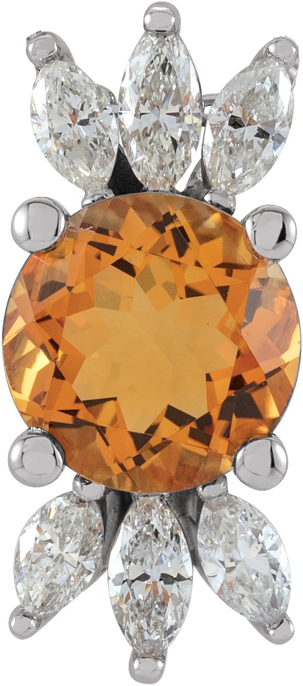 Platinum Round Natural Citrine & Natural Diamond Accented Necklace or Pendant