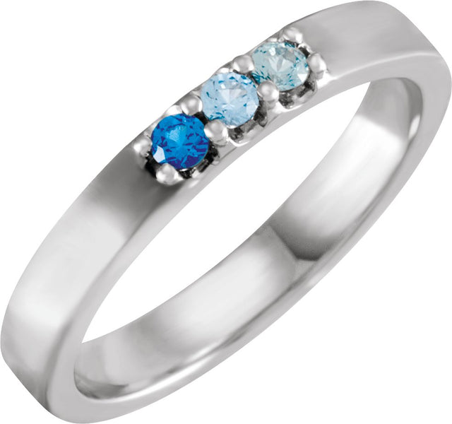 14K Gold Round Natural Blue Multi-Gemstone Three-Stone Midi Ring - White Gold