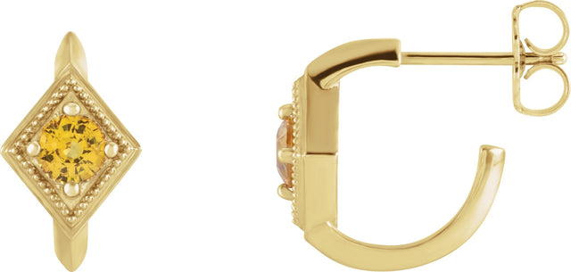 14K Gold Round Natural Yellow Sapphire Geometric Hoop Earrings - Yellow Gold