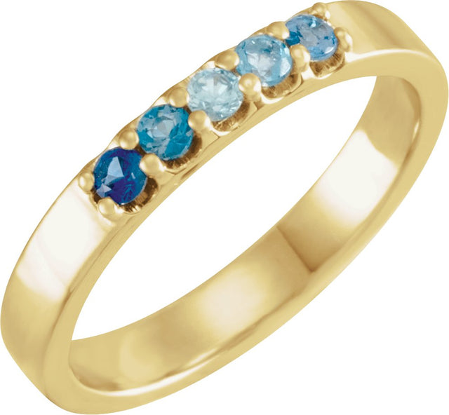 14K Gold Round Natural Blue Multi-Gemstone Accented Midi Ring - Yellow Gold