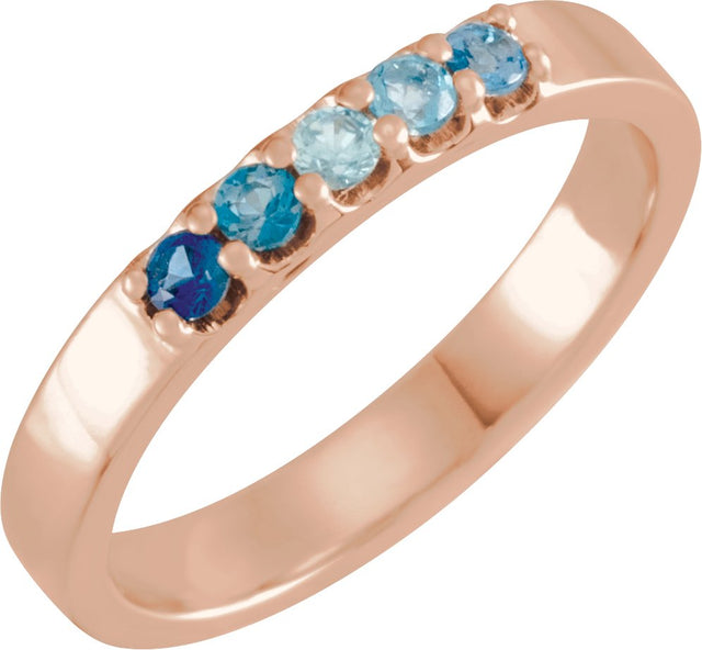 14K Gold Round Natural Blue Multi-Gemstone Accented Midi Ring - Rose Gold