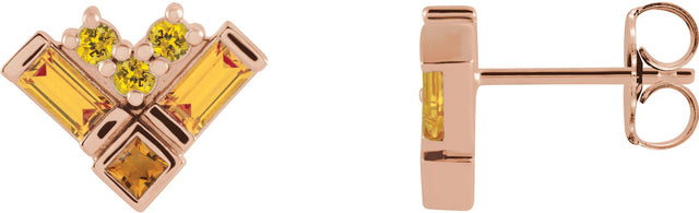 14K Gold Natural Yellow Multi-Gemstone Cluster Earrings - Rose Gold