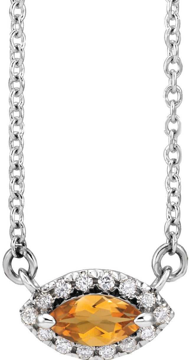 Platinum Marquise Natural Citrine & Natural Diamond French-Set Halo-Style Necklace