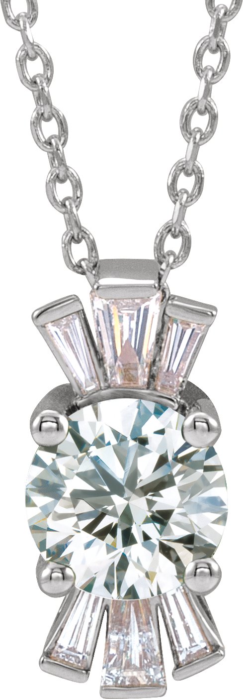 Platinum Round Natural White Sapphire & Natural Diamond Accented Necklace or Pendant – 1/6 CTW
