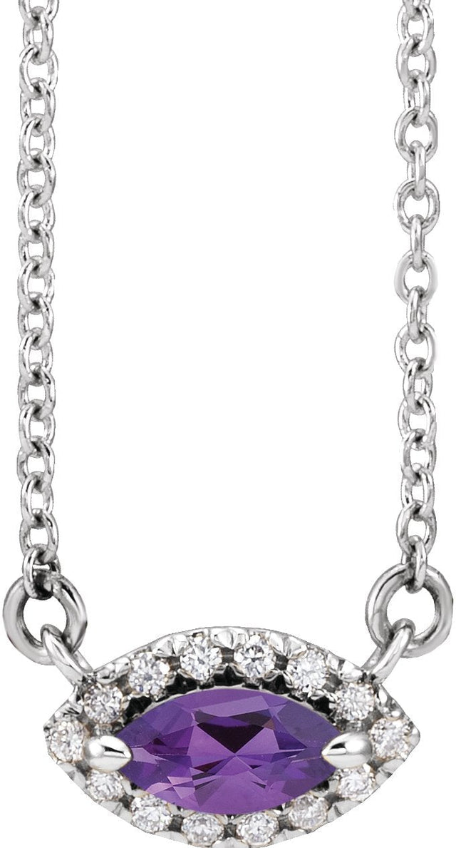 Platinum Marquise Natural Amethyst & Natural Diamond French-Set Halo-Style Necklace